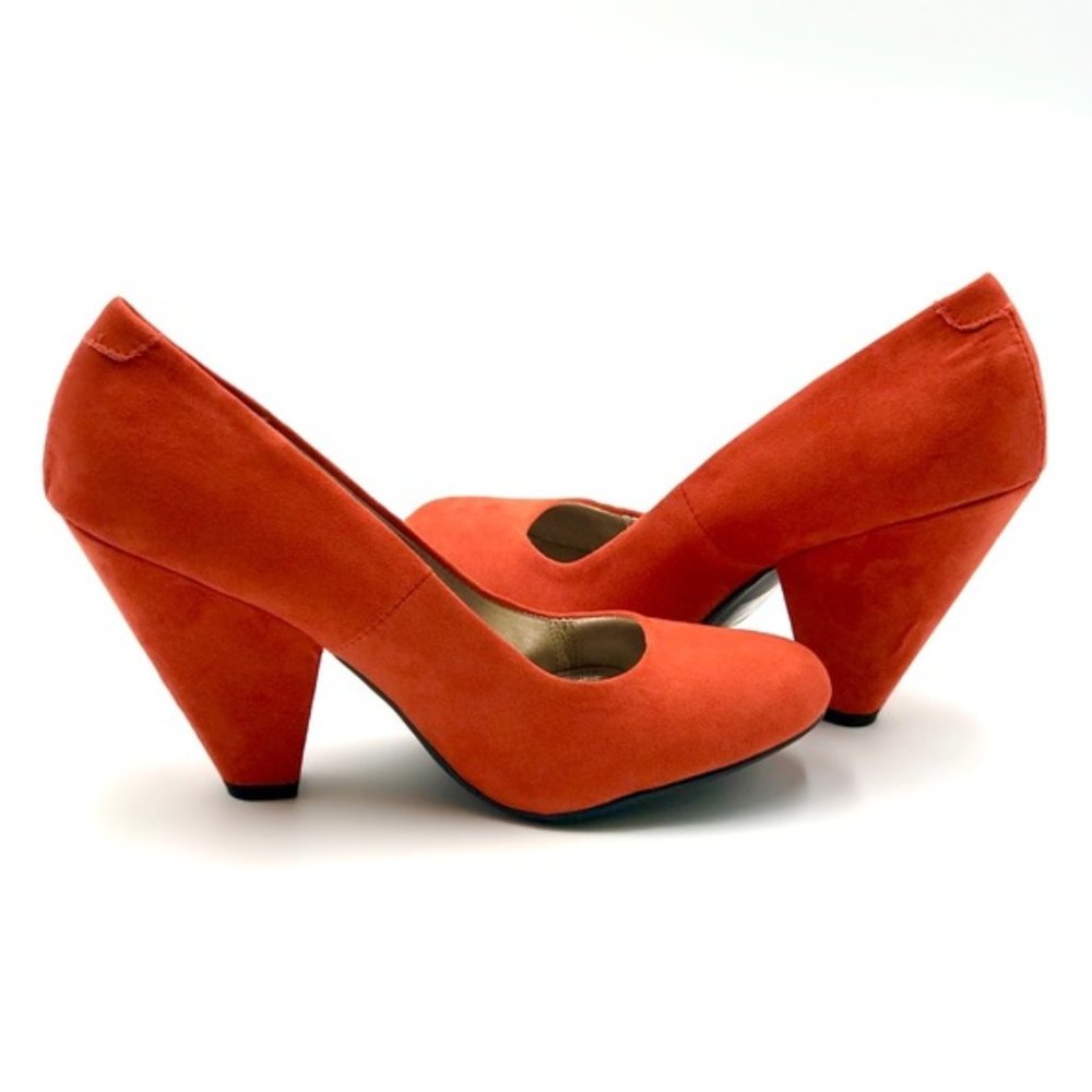 Vegan Suede Cone Heel Pumps in Brunt Orange - Picture 2 of 8
